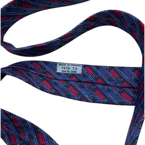 HERMÈS Men's Silk Necktie LUXURY 7678 TA Blue Burgundy Striped Rope W:3.6" EUC - Picture 3 of 5
